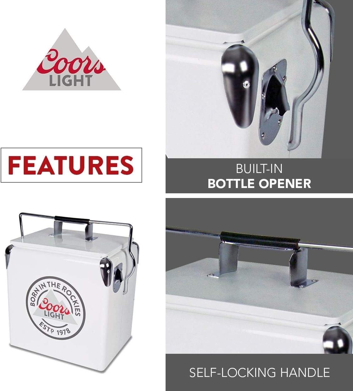imageCoors Light Ice Chest Cooler  Portable Ice Bucket with Bottle Opener Vintage Style Insulated for Camping Beach Picnic RV BBQs Tailgating Fishing SteelBelted 18 Can Ice Box 13L 14 qt