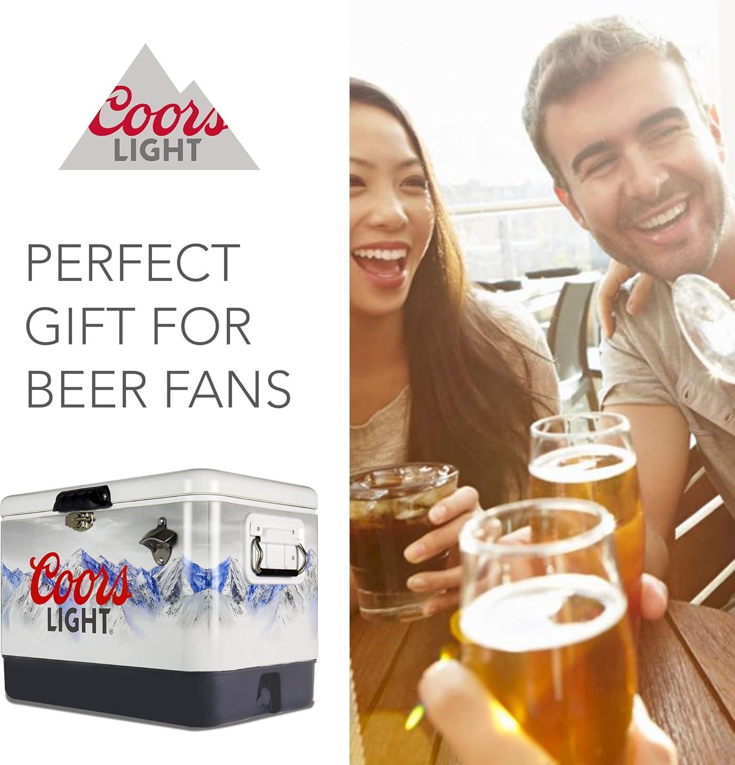 imageCoors Light Ice Chest Cooler  Portable Ice Bucket with Bottle Opener Vintage Style Insulated for Camping Beach Picnic RV BBQs Tailgating Fishing SteelBelted 85 Can Ice Box 51L 54 qt