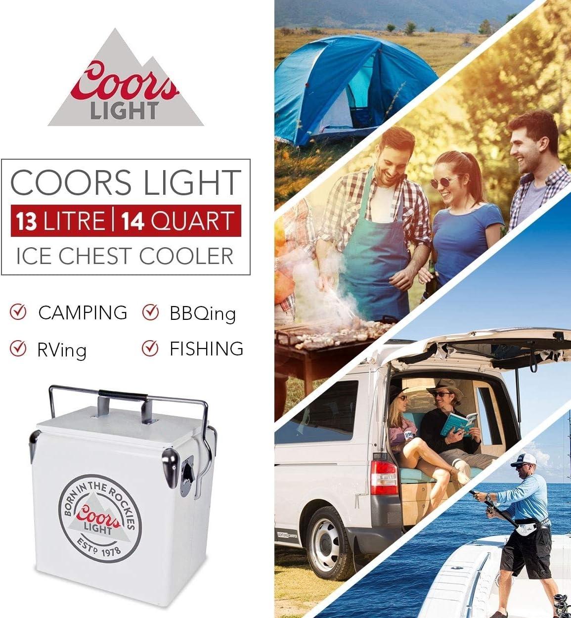 imageCoors Light Ice Chest Cooler  Portable Ice Bucket with Bottle Opener Vintage Style Insulated for Camping Beach Picnic RV BBQs Tailgating Fishing SteelBelted 18 Can Ice Box 13L 14 qt