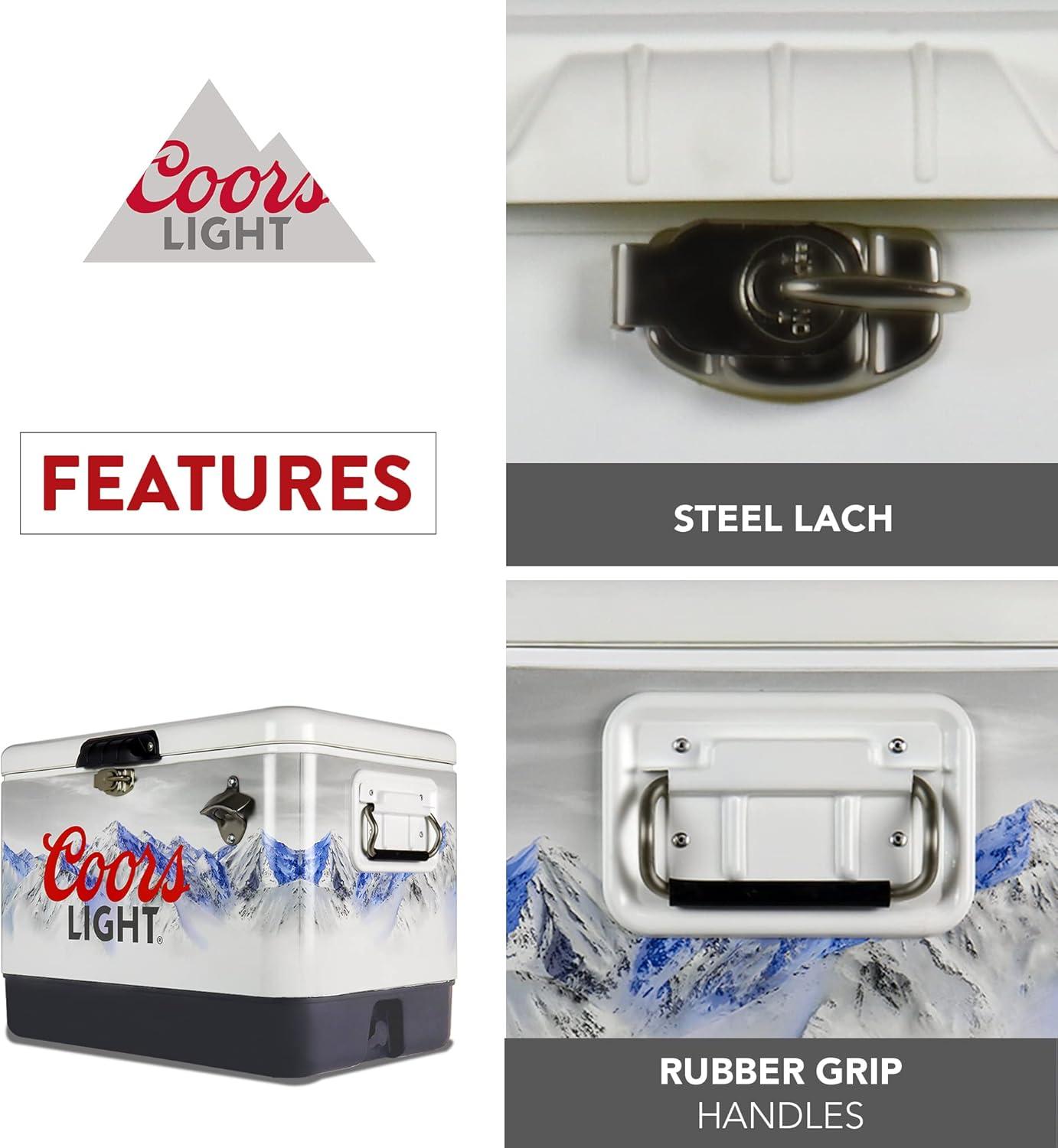 imageCoors Light Ice Chest Cooler  Portable Ice Bucket with Bottle Opener Vintage Style Insulated for Camping Beach Picnic RV BBQs Tailgating Fishing SteelBelted 85 Can Ice Box 51L 54 qt