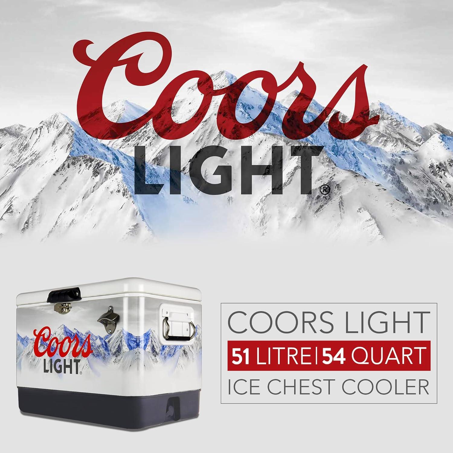 imageCoors Light Ice Chest Cooler  Portable Ice Bucket with Bottle Opener Vintage Style Insulated for Camping Beach Picnic RV BBQs Tailgating Fishing SteelBelted 85 Can Ice Box 51L 54 qt