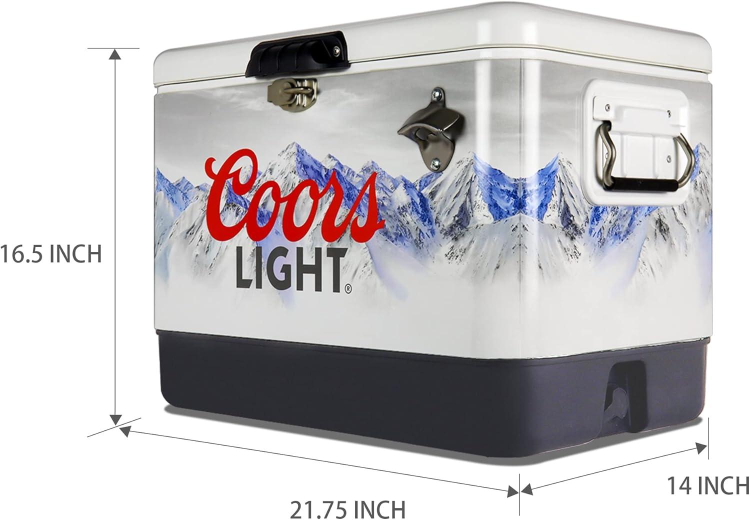imageCoors Light Ice Chest Cooler  Portable Ice Bucket with Bottle Opener Vintage Style Insulated for Camping Beach Picnic RV BBQs Tailgating Fishing SteelBelted 85 Can Ice Box 51L 54 qt
