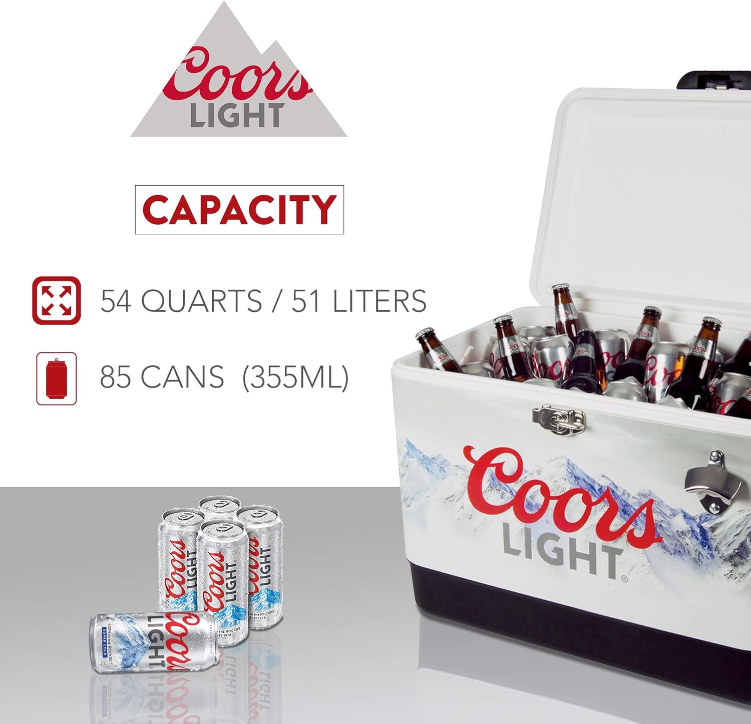 imageCoors Light Ice Chest Cooler  Portable Ice Bucket with Bottle Opener Vintage Style Insulated for Camping Beach Picnic RV BBQs Tailgating Fishing SteelBelted 85 Can Ice Box 51L 54 qt