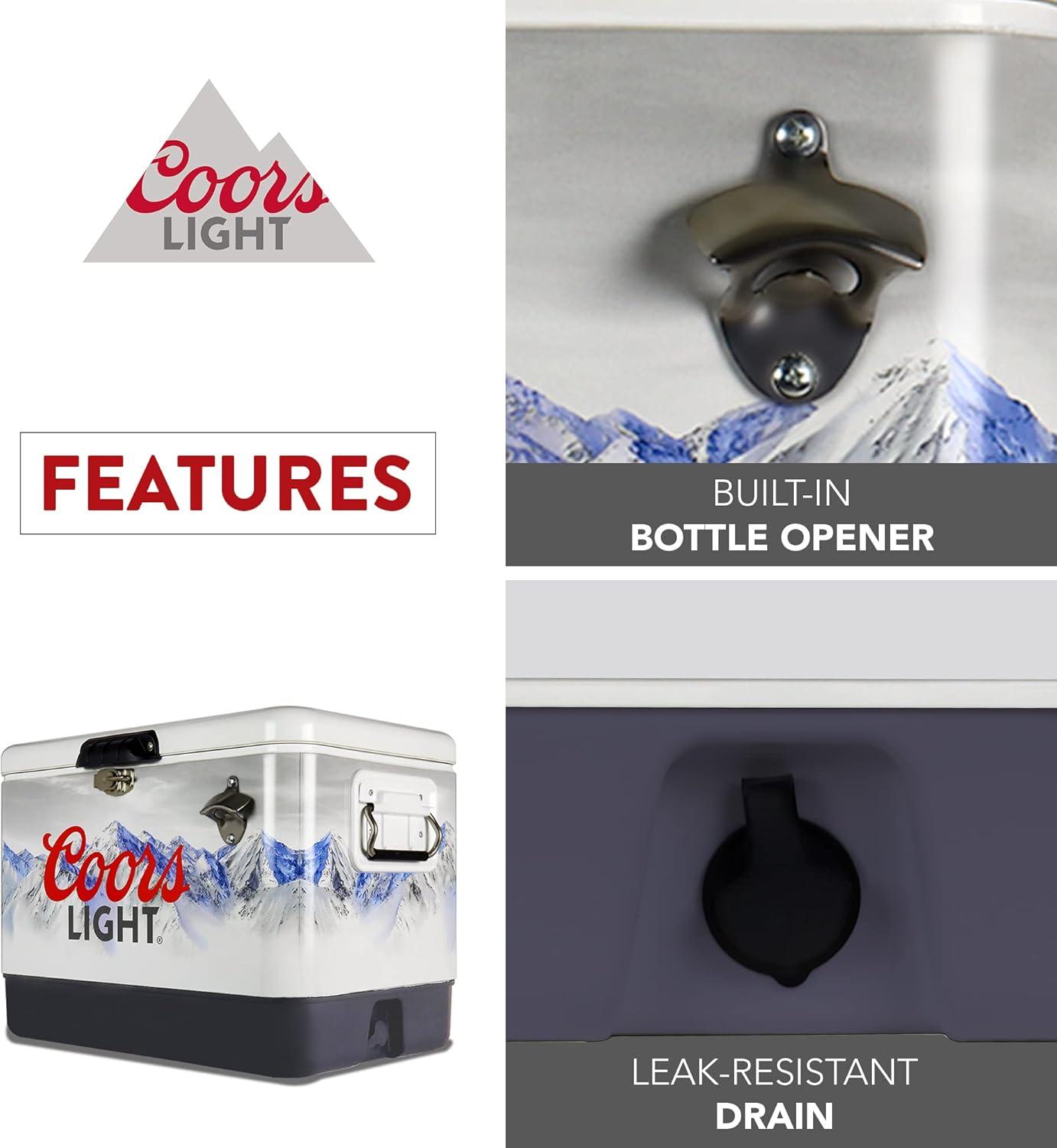 imageCoors Light Ice Chest Cooler  Portable Ice Bucket with Bottle Opener Vintage Style Insulated for Camping Beach Picnic RV BBQs Tailgating Fishing SteelBelted 85 Can Ice Box 51L 54 qt