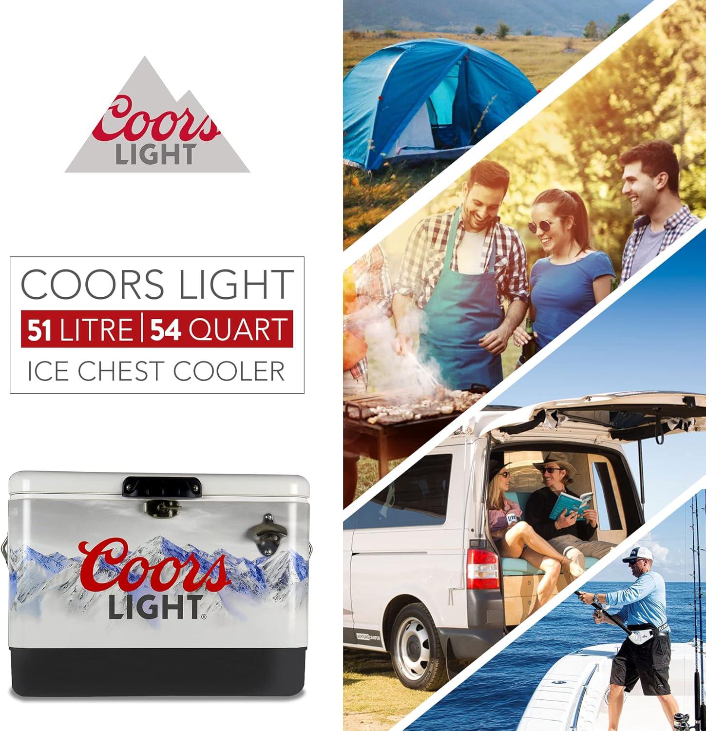 imageCoors Light Ice Chest Cooler  Portable Ice Bucket with Bottle Opener Vintage Style Insulated for Camping Beach Picnic RV BBQs Tailgating Fishing SteelBelted 85 Can Ice Box 51L 54 qt