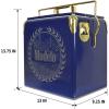 imageModelo Retro Ice Chest Cooler with Bottle Opener 13L 14 qt 18 Can Capacity Blue and Gold Vintage Style Ice Bucket for Camping Beach Picnic RV BBQs Tailgating Fishing