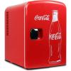 imageCocaCola Classic Coke Bottle 4L Mini Fridge w 12V DC and 110V AC Cords 6 Can Portable Cooler Personal Travel Refrigerator for Snacks Lunch Drinks Cosmetics Desk Home Office Dorm Red