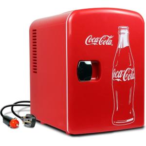 imageCoca Cola Mini Fridge for Bedroom Skincare Cosmatic Office 4L Small Refrigerator 6 Can Mini Dorm Fridge Portable Cooler 12V DC 110V AC Personal Travel Snacks Drinks Red