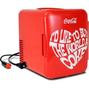 imageCoca Cola World 1971 Series Portable 6 Can Thermoelectric Mini Fridge CoolerWarmer 4 L42 Quarts Capacity 12V DC240V AC for Home Dorm car Boat Beverages Snacks Skincare Cosmetics