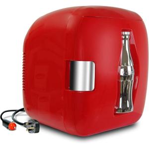 imageCocaCola CCU09 Heritage 12 Can Portable Cooler Warmer 79L 83 qt DC Personal Fridge for Snacks Lunch Drinks Takeout Includes 12V and AC Cords for Home Office Dorm Travel Red and Silver