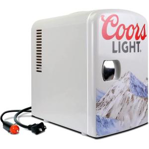 imageCoors Light 4L Portable Mini Fridge with 12V DC and 110V AC Cords 6 Can Personal Cooler for Beer Snacks Lunch Drinks Desk Accessory for Home Office Bar Dorm Travel Gray