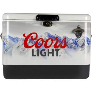imageCoors Light Retro Ice Chest Beverage Cooler with Bottle Opener 51L 54 qt 85 Can SteelBelted Portable Cooler White and Black for Camping Beach RV BBQs Tailgating Fishing