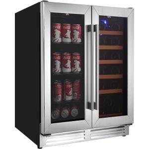 imageKoolatron Wine Fridge  Under Counter Wine Cooler 18 Bottle and 56 Beverage Can Chiller Built in Cabinet for Champagne Red ampamp Whitewine Bar Dual Zone Freestanding Cellar Stainless Steel