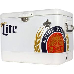 imageMiller Light Ice Chest Cooler  85 Can Ice Box Portable Ice Bucket with Bottle Opener Vintage Style Insulated for Camping Beach Picnic RV BBQs Tailgating Fishing SteelBelted 51L 54 qt