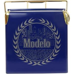 imageModelo Retro Ice Chest Cooler with Bottle Opener 13L 14 qt 18 Can Capacity Blue and Gold Vintage Style Ice Bucket for Camping Beach Picnic RV BBQs Tailgating Fishing