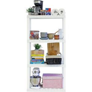 imageOskar 4Tier Storage Shelves  Plastic Freestanding Unit with Nested Legs ampamp Anchor Holes  ToolFree SpaceSaving Garage ampamp Laundry Organizer  Ventilated White