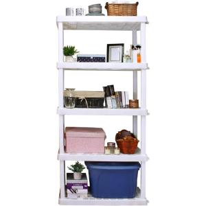 imageOskar 5Tier Storage Shelves  Plastic Freestanding Unit with Nested Legs ampamp Anchor Holes  ToolFree SpaceSaving Garage ampamp Laundry Organizer  Ventilated White