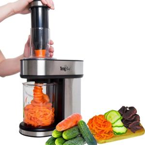 imageTotal Chef 3in1 Automatic Electric Vegetable Spiralizer and Slicer 3 Blade Attachments for Veggie Spaghetti Noodles and Ribbons Black and Silver Zoodle Maker
