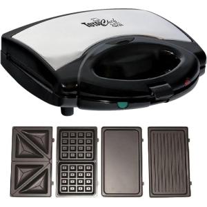 imageTotal Chef 4 in1 Grill Waffle Maker  Sandwich Panini Press Machine Electric Mini Belgium Waflera NonStick Removable Plates Easy To Clean Countertop Cooking Kitchen Appliance For Breakfast