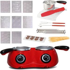 imageTotal Chef Chocolate Melter Pot with 100 Piece Accessory Kit 176 oz 500 g Capacity Perfect for Fondue Set Dual Melting Pots Candy Making and Desserts Ideal for Celebrations Date Nights Red