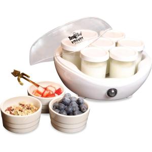 imageTotal Chef Yogurt Maker 1L 11 qt with 7 Glass Jars and Lids One Touch Operation White Perfect for Natural Organic Sweetened or SugarFree Flavored Plain or LactoseFree Homemade YogurtWhite