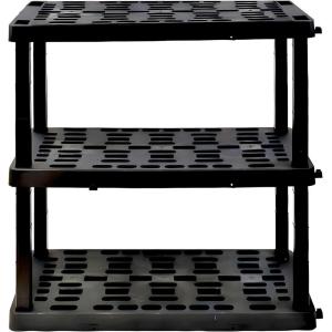 imageOscar Heavy Duty Plastic Storage Shelves for Garage Kitchen Bathroom Basement Kids Room Stackable 3Tier Black Organizer Rack for Books Shoes Toys Pantry Cleaning and Closet OrganizationBlack