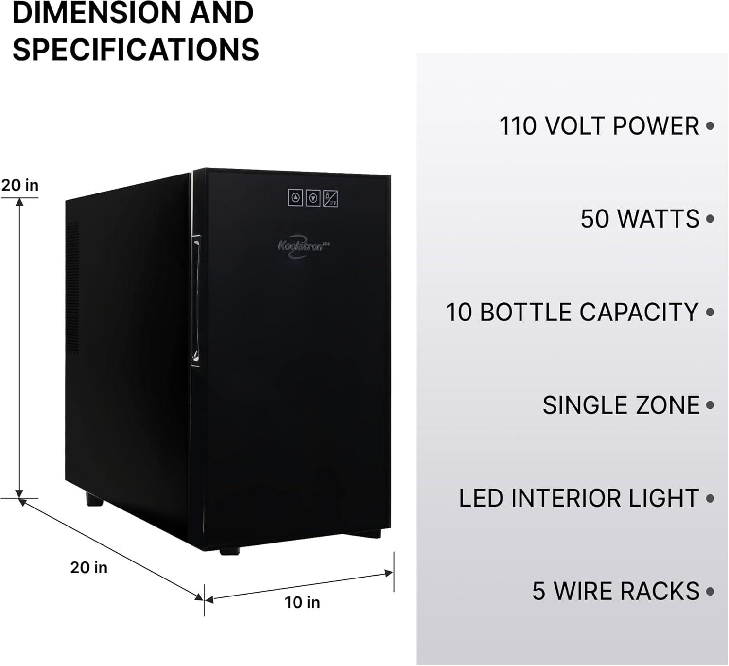 imageKoolatron 10 Bottle Wine Cooler Black Thermoelectric Wine Fridge 1 cu ft Freestanding Wine Cellar Red White and Sparkling Wine Storage for Small Kitchen Apartment Condo RV