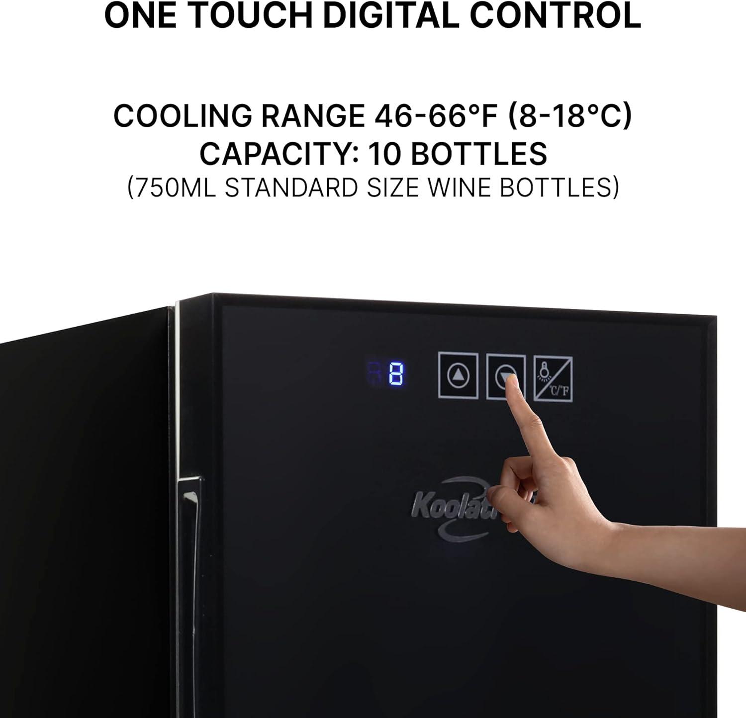 imageKoolatron 10 Bottle Wine Cooler Black Thermoelectric Wine Fridge 1 cu ft Freestanding Wine Cellar Red White and Sparkling Wine Storage for Small Kitchen Apartment Condo RV