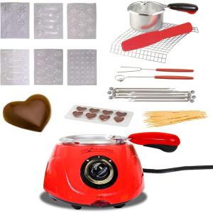 imageTotal Chef Electric Chocolatiere Melter 32 Accessories Fondue Pot Set Chocolate Fountain and Candy Melts 88 oz 250 g DIY Candy Maker Dessert Special Occasion Gift Set for Romantic Dinner Red
