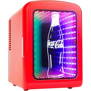 imageCocaCola 4L  6Can Mini Fridge with MultiColor LED Light  Portable Thermoelectric 12V DC110V AC Quiet CoolerWarmer for Bedroom Office Car ampamp Gaming Room  Mini Refrigerator for Drinks Skincare