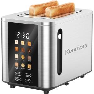 imageKenmore 4Slice Long Slot Toaster  Color Touch Screen ampamp 6 Shade Settings  Extra Wide Slots  Digital Timer  Customizable Smart Presets  Reheat Defrost Add Time Functions  Stainless Steel2 Slice