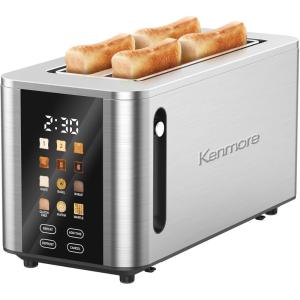 imageKenmore Elite toaster 4slice wide slot countertop stainless steel Auto lift toasters grill or toast bread bagel amp buns commercial easy tray clean function with compact pop up tostadora de panBlack
